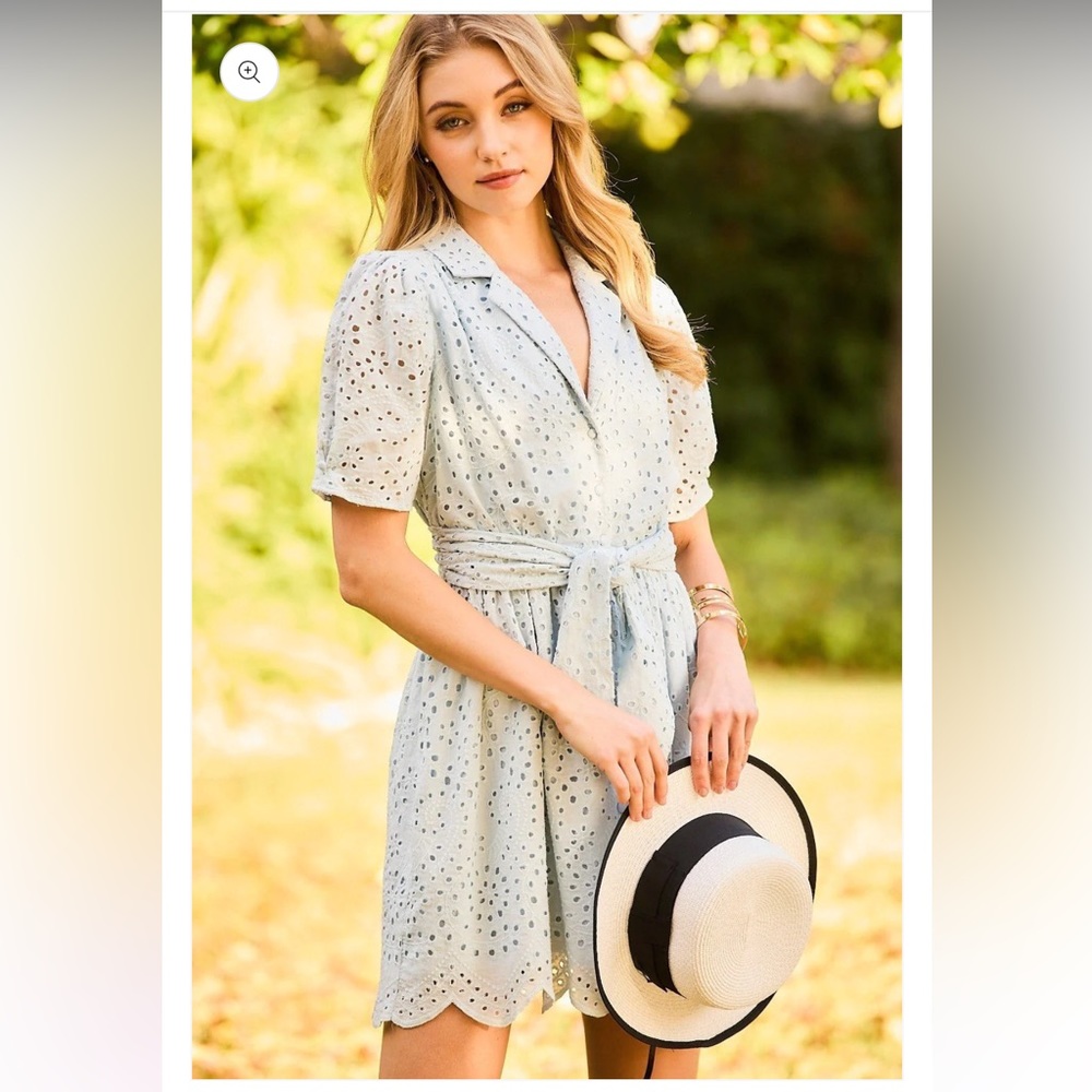 Main strip light blue dress lace eyelet Medium New with tags button down spring - Picture 5 of 15